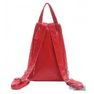 red ladies leather backpack purse