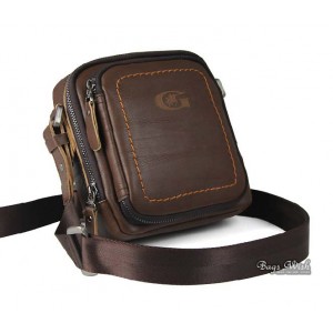 Small leather messenger bag, coffee waist pouch bag