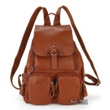 Cowhide leather backpack women, brown leather bookbag