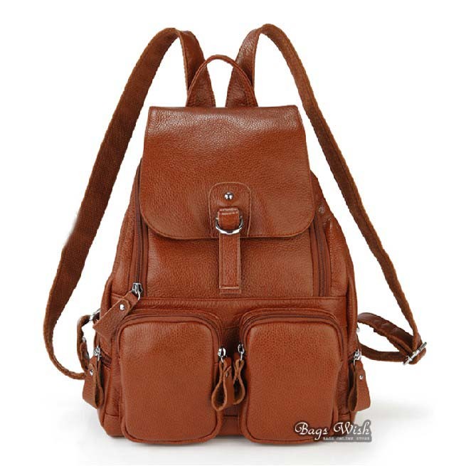 Cowhide leather backpack women, brown leather bookbag - BagsWish