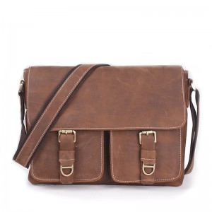 Leather attache briefcase khaki, coffee leather bag for men