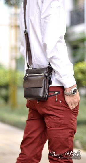 Small leather messenger bag for men, brown sports messenger bag - BagsWish