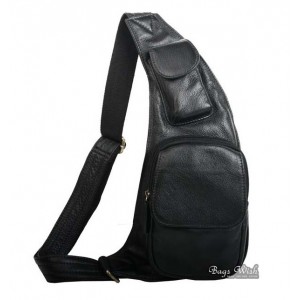 One shoulder strap backpack black, brown genuine leather shoulder backpack