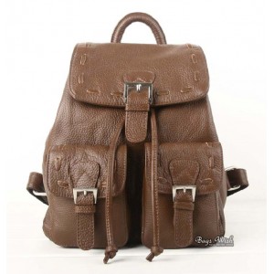 Leather school backpack, brown leather strap backpack