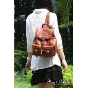 womens brown leather strap backpack
