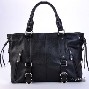 Leather satchel handbag black