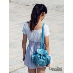 small blue leather backpack