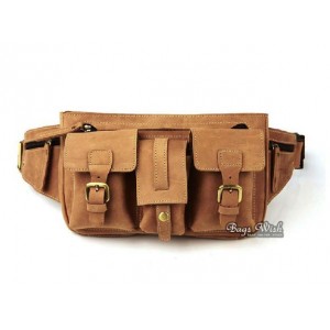 Waist bag for men, coffee cowhide waist pouch