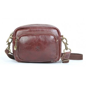 Distressed leather messenger bag, coffee waist belt bag