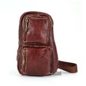 Leather single shoulder backpack, brown single strap backpack