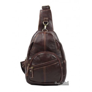 Cowhide side backpack, coffee single strap back pack