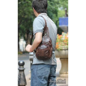 coffee Cowhide side backpack