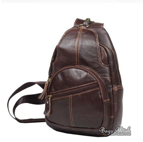 Cowhide side backpack, coffee single strap back pack - BagsWish
