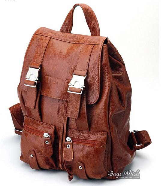 Leather travel bag, leather school backpack