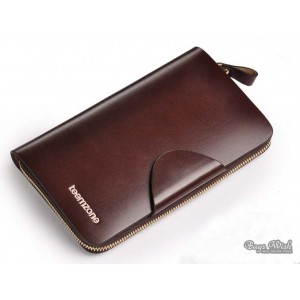 Mens leather zip around wallet, coffee mens luxury wallet
