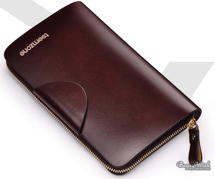 Mens leather zip around wallet, coffee mens luxury wallet - BagsWish