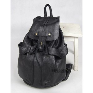 Leather backpack for women, black school backpack