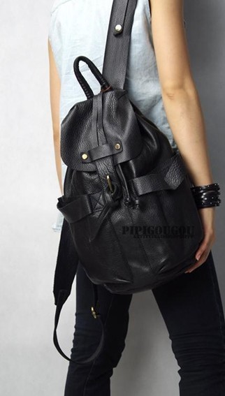 Leather backpack for women, black school backpack - BagsWish