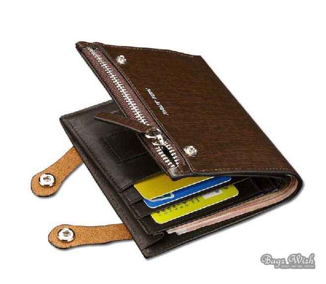Small leather wallet for men coffee, grey stylish mens wallet - BagsWish