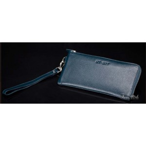 blue leather clutch purse