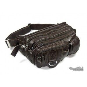 Zippered leather pouch black, coffee waist pack for men