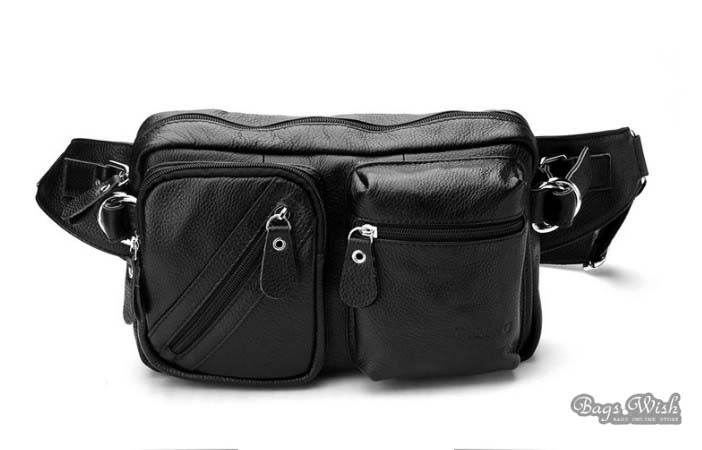 Mens leather fanny pack black, coffee lumbar pack - BagsWish