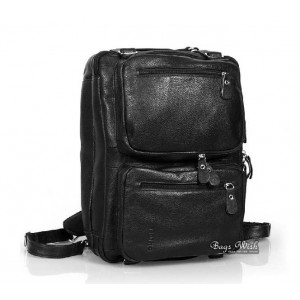 Leather messenger backpack black