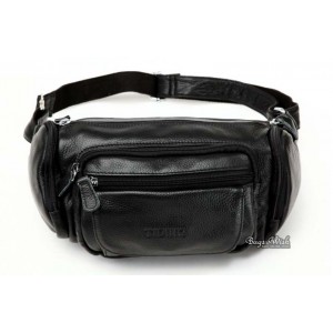 mens Leather waist pouch black