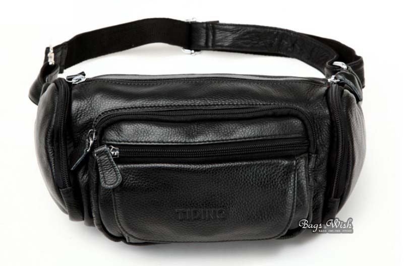 Leather waist pouch black, leather waist wallet - BagsWish
