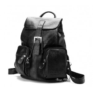 Leather school backpack black