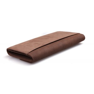 brown tri fold leather wallet
