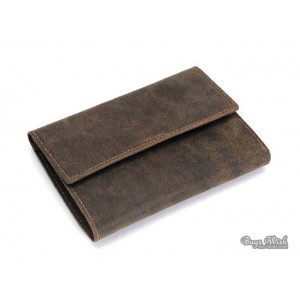 Tri fold leather wallets for men, brown recycled leather wallet