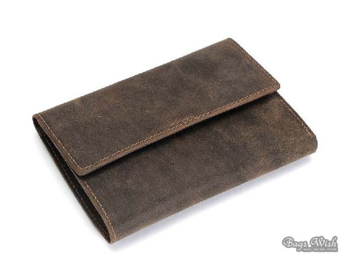 Tri fold leather wallets for men, brown recycled leather wallet - BagsWish