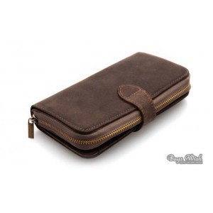 brown long leather wallet