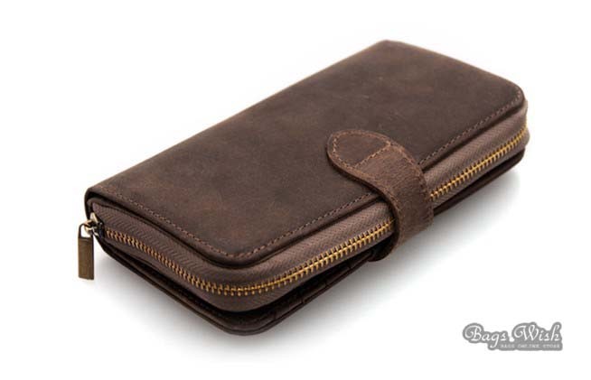 Mens wallet leather, brown long leather wallet - BagsWish