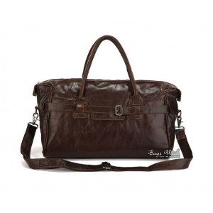 Leather travel bag, coffee leather shoulder bag
