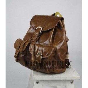 brown old school leather backpack