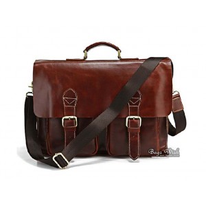 Leather flap briefcase, brown luxury leather laptop bag