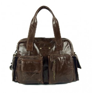 Lucky leather handbag, coffee vintage leather handbag