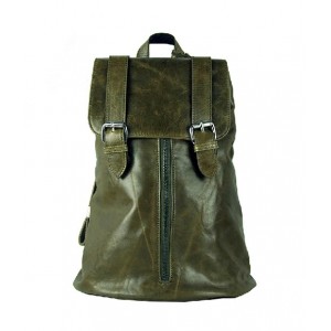 Leather rucksack for women, army green leather travel bag