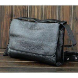 black Leather messenger bag for women