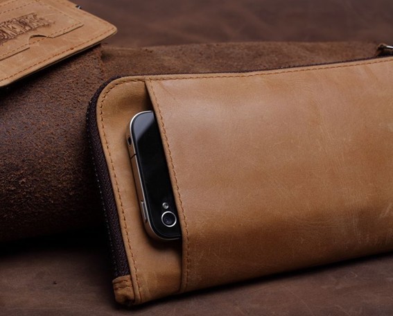 Leather zipper wallet, long leather wallet for men - BagsWish