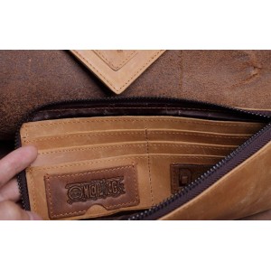 Leather zipper wallet for women