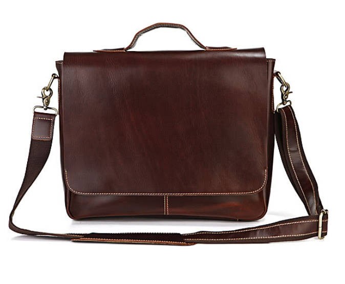 Leather laptop bag for men, leather flapover briefcase - BagsWish