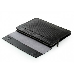 black leather paper bag clutch