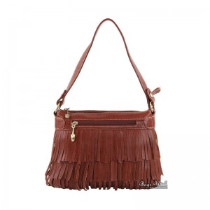 Tassel messenger bag for women, brown leather side bag