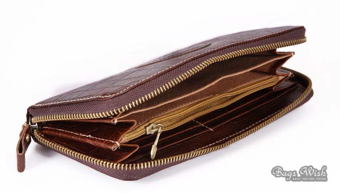 Brown leather wallet, clutch wallet - BagsWish