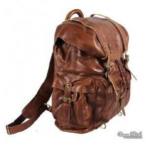 Punk leather satchel bag black, brown leather travel backpack