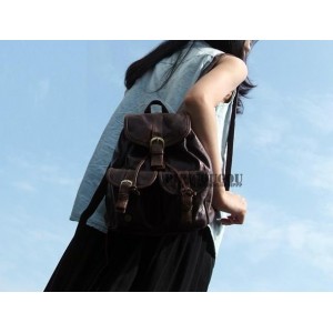 girls old school leather backpack