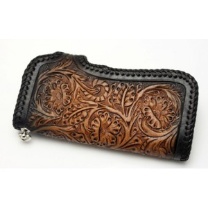 black hand tooled leather wallet